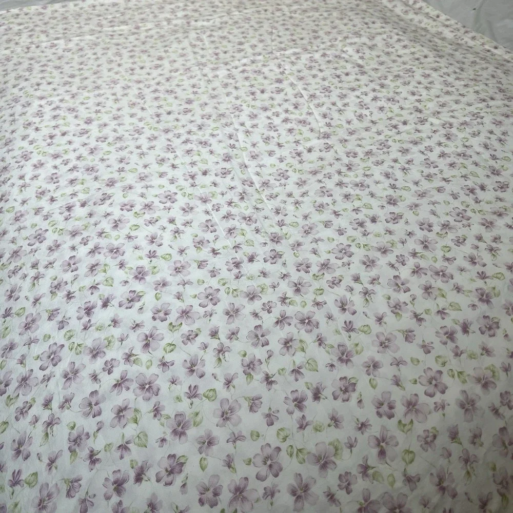 Ralph Lauren Emilie Lavender Violets Queen  Flat Sheet Vtg Shabby Floral Cottage